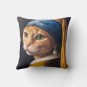 真珠のイヤリング付き猫 | ベーおもしろいメアパロディ クッション (裏面)