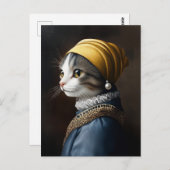 真珠のイヤリング付き猫 ポストカード (正面/裏面)