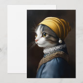 真珠のイヤリング付き猫 招待状 (正面/裏面)