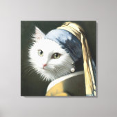 真珠のイヤリング付き白猫 キャンバスプリント (正面)