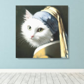 真珠のイヤリング付き白猫 キャンバスプリント (インサイチュ (ウッドフロア))