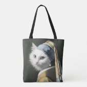 真珠のイヤリング付き白絵を描猫 トートバッグ (裏面)