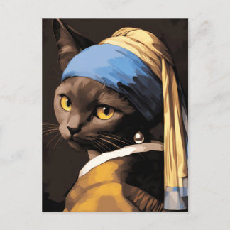 真珠のイヤリング付き黒猫 ポストカード