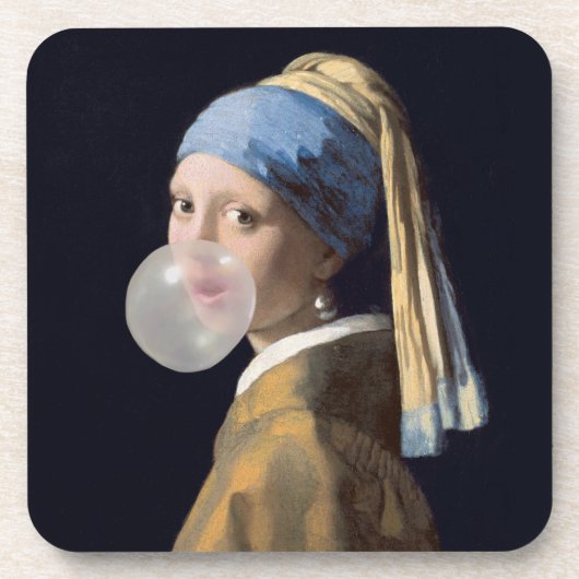 真珠のイヤリング吹を持つ女の子はバブルガム コースター (正面)