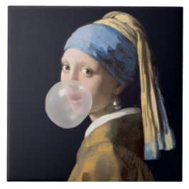 真珠のイヤリング吹を持つ女の子はバブルガム タイル