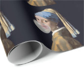 真珠のイヤリング吹を持つ女の子はバブルガム ラッピングペーパー (ロールコーナー)