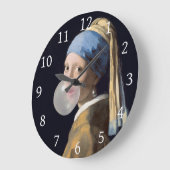 真珠のイヤリング吹を持つ女の子はバブルガム ラージ壁時計 (傾斜)