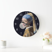 真珠のイヤリング吹を持つ女の子はバブルガム ラージ壁時計 (ホーム)