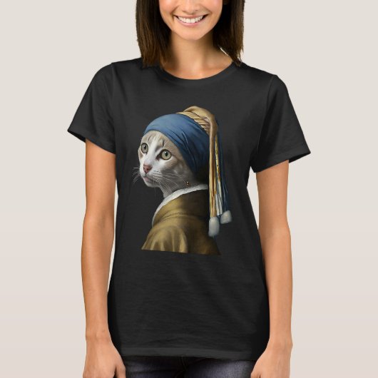 真珠のイヤリング猫の女の子1 Tシャツ (正面)