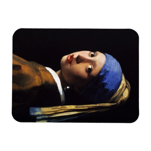 真珠のイヤリング磁石を持つ女の子 マグネット (横)