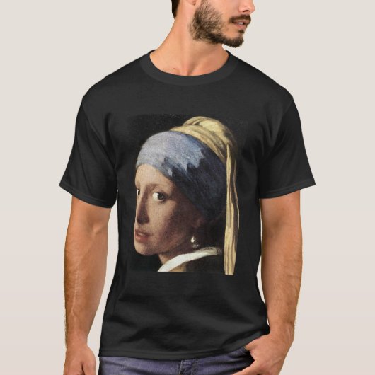 真珠のイヤリング(詳細)を持つ女の子 Tシャツ (正面)