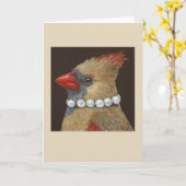 真珠のグリーティングカードで(鳥)ショウジョウコウカンチョウをキャロル カード (黄色い花)