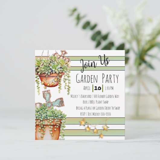 真珠のサクレントとガーデン素朴デコールの列 招待状 (スタンド正面)