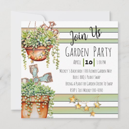 真珠のサクレントとガーデン素朴デコールの列 招待状 (正面)