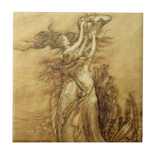 真珠のタイルのために採取している人魚 タイル (正面)