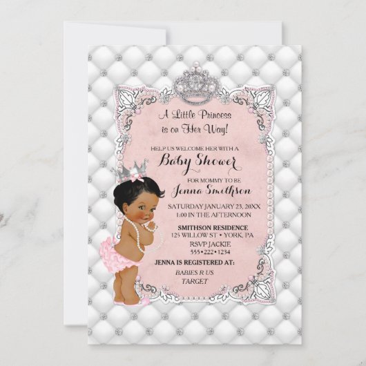 真珠のダイヤモンドの民族のプリンセスの女の赤ちゃんの魅力 招待状 (正面)