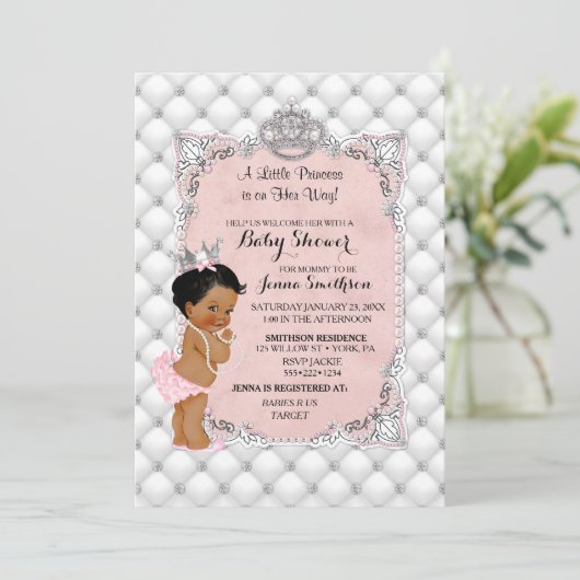 真珠のダイヤモンドの民族のプリンセスの女の赤ちゃんの魅力 招待状 (スタンド正面)