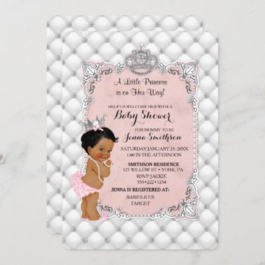 真珠のダイヤモンドの民族のプリンセスの女の赤ちゃんの魅力 招待状 (正面/裏面)