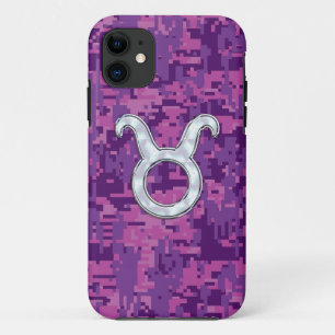 真珠のデジタル迷彩柄のピンクのトーラスの(占星術の)十二宮図の印 iPhone 11 ケース