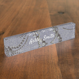 真珠のデスク名を持つメタリックフレックプレート デスクネームプレート
