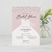 真珠のドレスエレガントピンクブライダルシャワー 招待状 (スタンド正面)