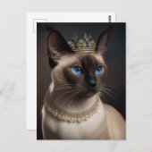 真珠のネックレスと王冠が付いた可愛いシャム猫 ポストカード (正面/裏面)