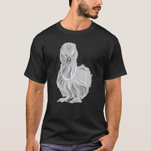 真珠のネックレスをつけたかわいいシルキー系の烏骨鶏 Tシャツ (正面)