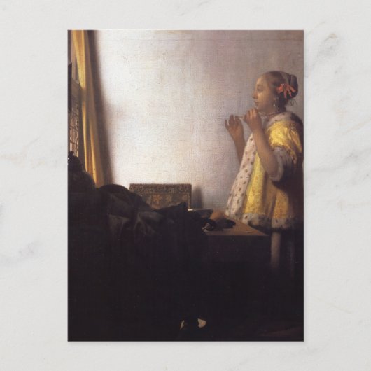 真珠のネックレスを持つ人 ポストカード (正面)