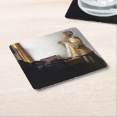 真珠のネックレスを持つ女性、ヨハネス・ヴェルメール スクエアペーパーコースター (アングル)