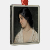 真珠のネックレスを持つ若い女性 メタルオーナメント (右)