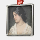 真珠のネックレスを持つ若い女性 メタルオーナメント (左)