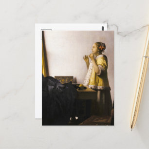真珠のネックレスを持つ若い女性, 1662 by Vermeer ポストカード