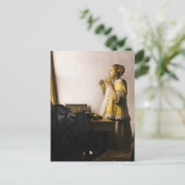 真珠のネックレスを持つ若い女性, 1662 by Vermeer ポストカード (スタンド正面)