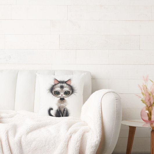 真珠のネックレス付き漫画の猫 クッション (ソファ)