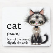 真珠のネックレス付き漫画の猫 マウスパッド (正面)