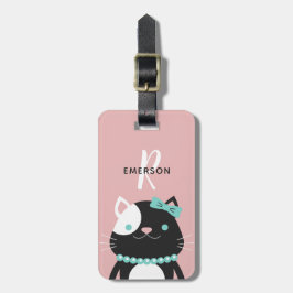 真珠のネックレス|のモノグラムを持つシックな猫 ラゲッジタグ