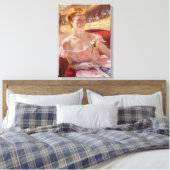 真珠のネックレス&ピンクドレスを着たアメリカ人女性 キャンバスプリント (インサイチュ (寝室))