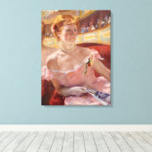 真珠のネックレス&ピンクドレスを着たアメリカ人女性 キャンバスプリント (インサイチュ (ウッドフロア))