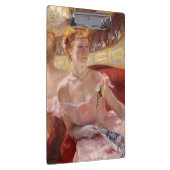 真珠のネックレス&ピンクドレスを着たアメリカ人女性 クリップボード (右)