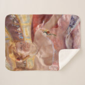 真珠のネックレス&ピンクドレスを着たアメリカ人女性 シェルパブランケット (正面(横))