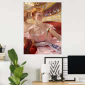 真珠のネックレス&ピンクドレスを着たアメリカ人女性 ポスター (ホームオフィス)