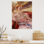 真珠のネックレス&ピンクドレスを着たアメリカ人女性 ポスター (キッチン)