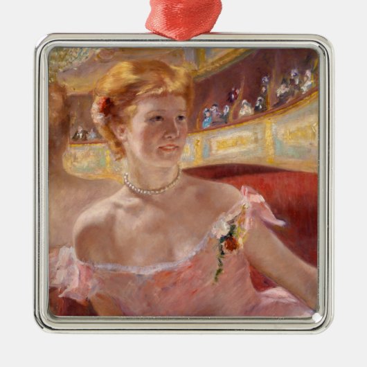 真珠のネックレス&ピンクドレスを着たアメリカ人女性 メタルオーナメント (正面)