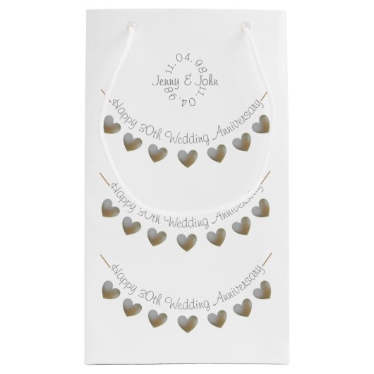 真珠のハートの結婚記念日の小さいギフトバッグ スモールペーパーバッグ (裏面)