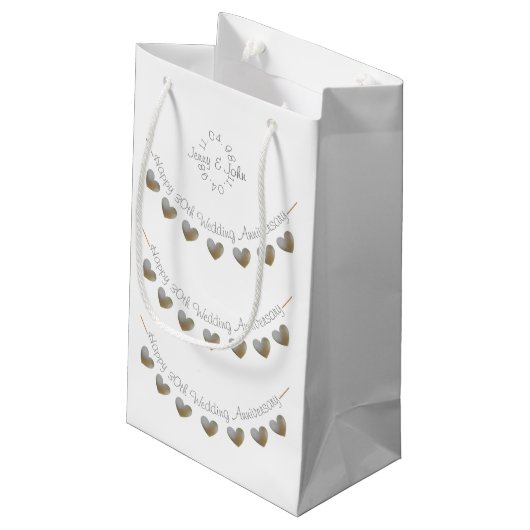 真珠のハートの結婚記念日の小さいギフトバッグ スモールペーパーバッグ (裏面アングル)