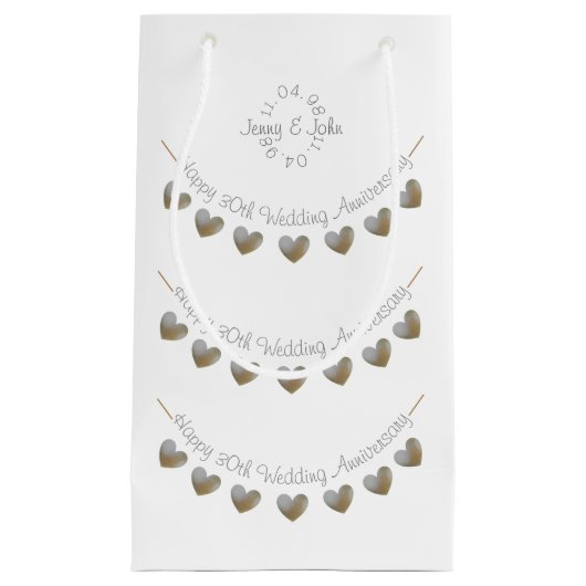真珠のハートの結婚記念日の小さいギフトバッグ スモールペーパーバッグ (正面)