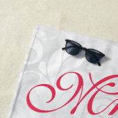 真珠のハート及びバラのダマスク織の結婚式 ビーチタオル (インサイチュ)