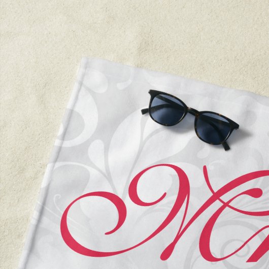 真珠のハート及びバラのダマスク織の結婚式 ビーチタオル (インサイチュ)