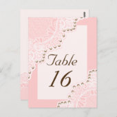 真珠のピンクのテーブ結婚ル番号のホワイトレース ポストカード (正面/裏面)
