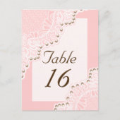真珠のピンクのテーブ結婚ル番号のホワイトレース ポストカード (正面)